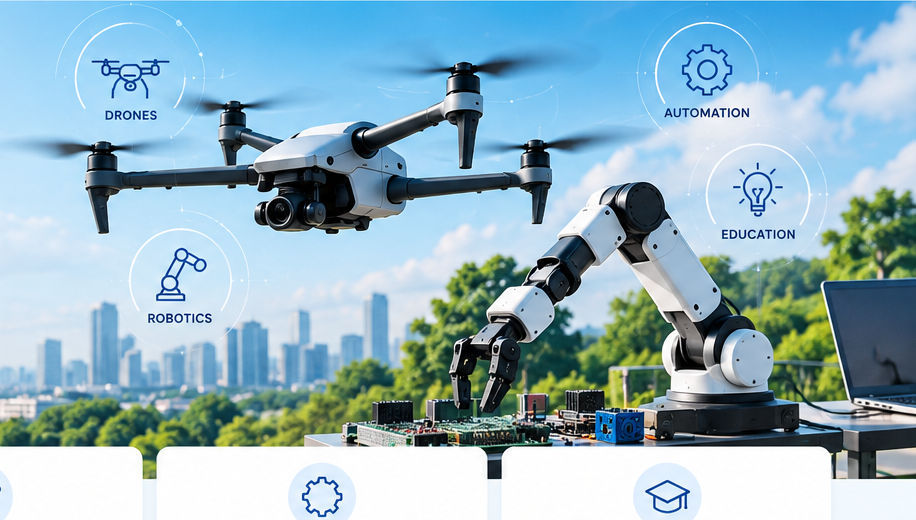 Drone, robotics and automation engineering illustration